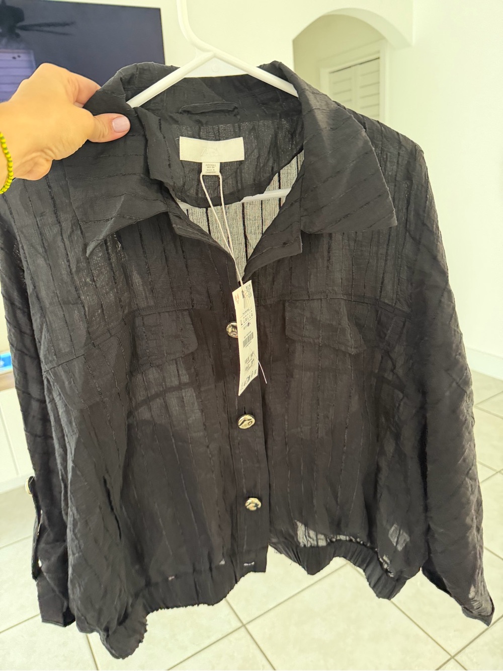 Zara Black Textured Button-Front Utility Jacket - Picture 2 of 3